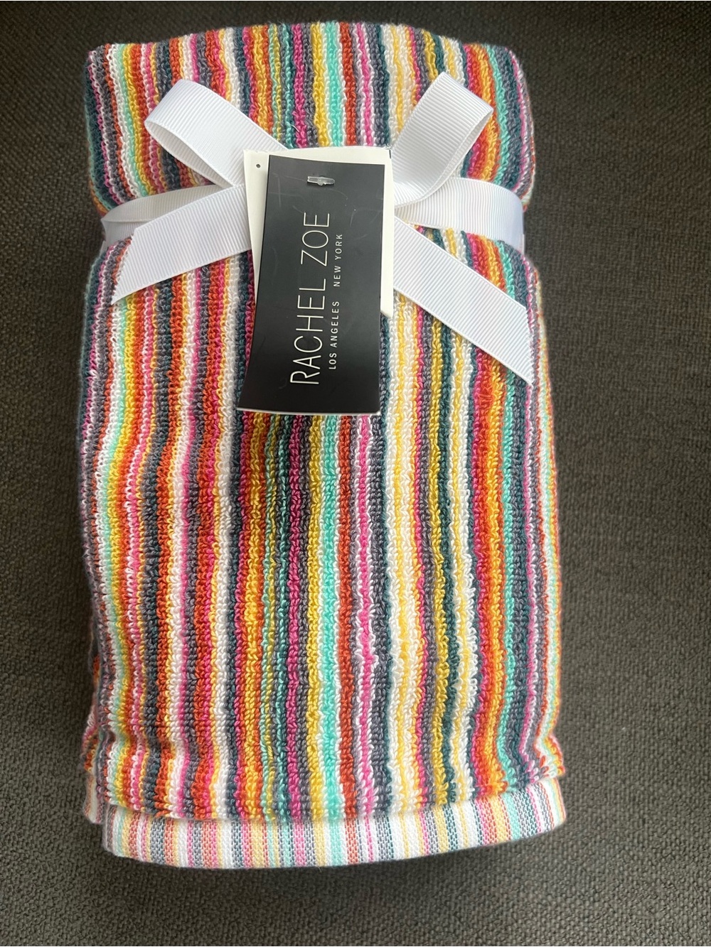 2 Pc Rachel Zoe Hand Towels Set Stripe Cotton NEW